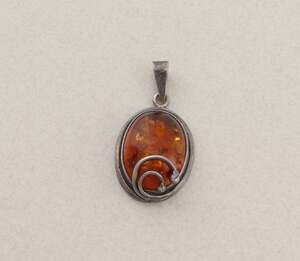Sterling Silver Amber Pendant 1 3/4" x 7/8"